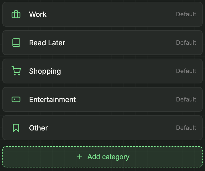 Categories screenshot